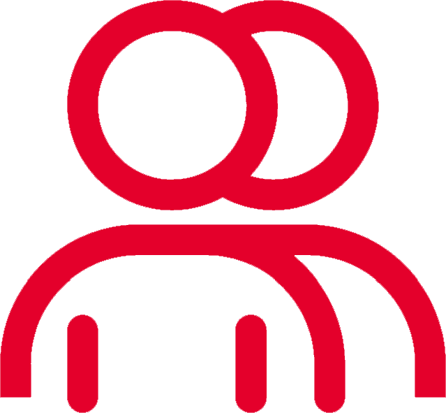 Red user icons overlapping on white background