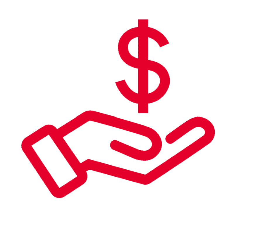 Red hand holding dollar symbol icon